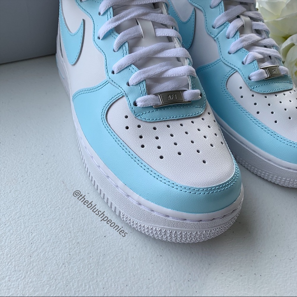 Nike Custom Painted Air Force 1 Mid - Light Blue NWT - Picture 8 of 11